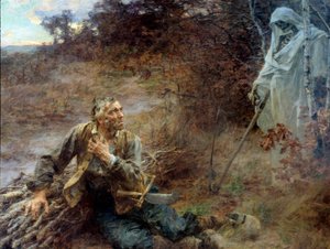 La morte e il boscaiolo. Illustrazione per la favola di Jean de La Fontaine. Dipinto di Leon Augustin Lhermitte, 1893. Chateau Thierry, museo La Fontaine