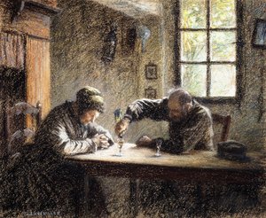 Uomo e donna che bevono eau de vie da Leon Augustin Lhermitte