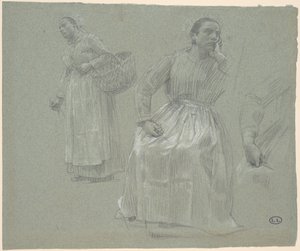 Studio di Due Donne, Una Seduta e Una con un Cestino da Leon Augustin Lhermitte