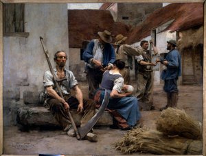 Il libro paga dei mietitori contadini in un cortile di una fattoria