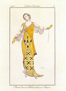 Dioné, disegno di Bakst realizzato da Jeanne Paquin. Costumes Parisiens n.73