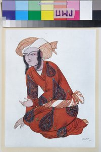 Costume per il balletto Sheherazade di Nikolai Rimsky-Korsakov - Opera di Leon Bakst, litografia a colori da Leon Bakst