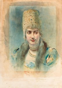 Ritratto di una ragazza che indossa un kokoshnik