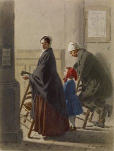 Uomo, donna e ragazza in preghiera in chiesa, 1864 da Leon Henri Antoine Loire