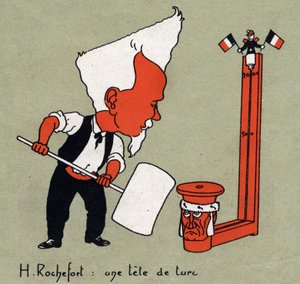 Cartone animato di Henri Rochefort, giornalista e politico francese "Testa di Turco" - Illustrazione di Leon Lebegue - Incisione in "Le sun-du-dimanche"