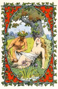 Un fauno svela il corpo nudo di una ninfa addormentata da Leon Lebegue