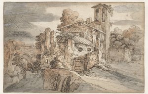 Chiesa e rovine antiche in Italia da Leonaert Bramer (attributed to)