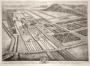Chatsworth House, residenza di William Cavendish (1640-1707) 1° Duca di Devonshire, inciso da Johannes Kip