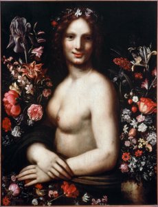 Busto di una giovane donna chiamata Flora tra i fiori