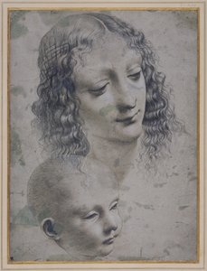 La testa di una donna e la testa di un bambino da Leonardo da (follower of) Vinci