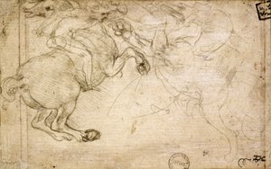 Un cavaliere in combattimento con un grifone, XVI secolo da Leonardo da Vinci