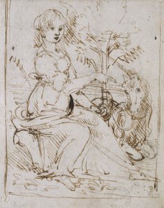 Una fanciulla con un unicorno, fine 1470s da Leonardo da Vinci
