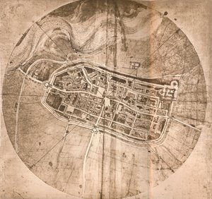 Mappa della città di Imola, Italia da Leonardo da Vinci