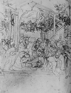 Adorazione dei Magi: Schizzo di composizione, 1478-1481 1945 da Leonardo da Vinci
