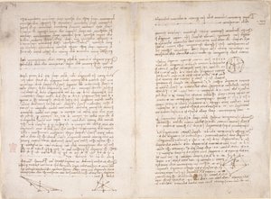 Arundel 263, ff.16v-17, note e diagrammi di Leonardo da Vinci dal 
