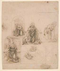 Schizzi compositivi per la Vergine che adora il Bambino Gesù, 1480-85 da Leonardo da Vinci