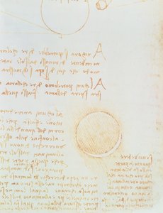 Dettaglio di fol. 2r, dal Codice Leicester, che mostra la luminosità esterna della luna da Leonardo da Vinci
