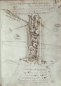 Disegno di macchina a propulsione volante. Manoscritto di Leonardo da Vinci da Leonardo da Vinci