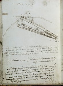 Disegno di macchina volante. Manoscritto di Leonardo da Vinci da Leonardo da Vinci