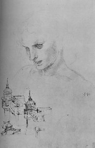 Testa di un apostolo e studio di architettura da Leonardo da Vinci