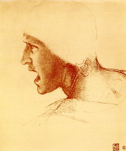 Testa di guerriero urlante e attaccante da Leonardo da Vinci
