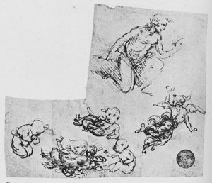 Giovane inginocchiato e putti, c1480 1945 da Leonardo da Vinci