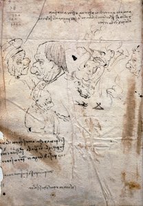 Caricature maschili e lista della biblioteca, Codex Trivulzianus da Leonardo da Vinci