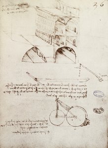 Manoscritto B, f 36 r Studi architettonici, sviluppo e sezioni di edifici in città con strade sopraelevate (penna e inchiostro su carta) da Leonardo da Vinci