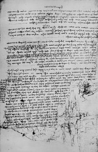 Pagina di testo con schizzi di paesaggio da Leonardo da Vinci