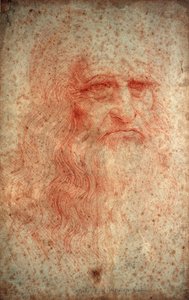 Autoritratto di Leonardo da Vinci, pittore, scultore, ingegnere e architetto italiano, c1513