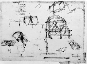 Schizzo di un dispositivo a moto perpetuo progettato da Leonardo da Vinci da Leonardo da Vinci