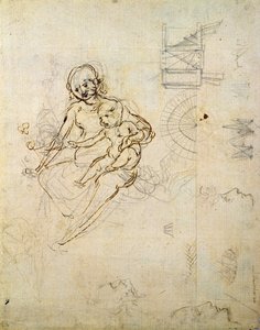Studi per una Vergine e Bambino e di teste di profilo e macchine, c.1478-80 da Leonardo da Vinci