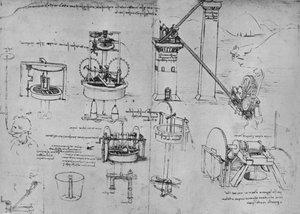 Studi di pompe a suzione, tubi di Archimede, ecc., c1480 1945 da Leonardo da Vinci