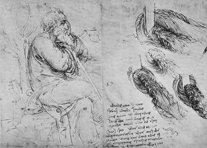 Studi di un vecchio seduto e di acqua vorticosa, c1480 da Leonardo da Vinci