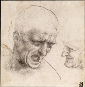 Studio di due teste di guerrieri per la Battaglia di Anghiari, 1504-05