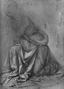 Studio del drappeggio di una donna inginocchiata a sinistra