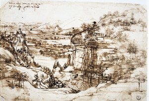 Il primo disegno conosciuto di Leonardo da Vinci (1452-1519), "Paesaggio di Santa Maria della Neve": il paesaggio della valle dell