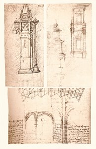 Tre disegni architettonici, c1472-c1519 1883 da Leonardo da Vinci