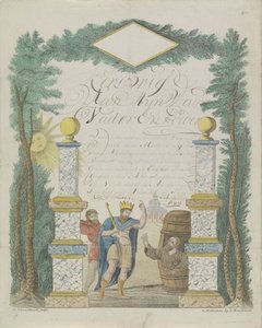 Lettera di auguri con Alessandro Magno che visita Diogene nella botte da Leonardus Schweickhardt