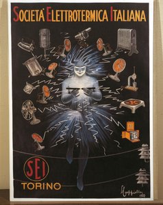 Litografia a colori di Leonetto Cappiello, poster pubblicitario SEI, Electroheat Italian Company da Leonetto Cappiello