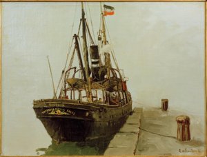 Nave a vapore fischiante con vele ausiliarie Rostock Direttore A da Leonhard Sandrock