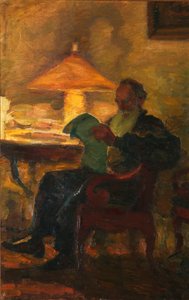 Lev Tolstoj con un giornale da Leonid Osipovich Pasternak