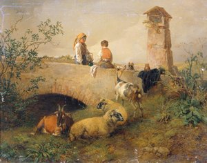 Ragazzo e ragazza con pecore e capre da Leopold Brunner d. J.