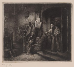 Interno di una sinagoga con fedeli da Leopold Flameng