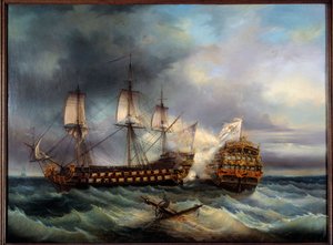 Battaglia navale tra inglesi e francesi da Leopold Le Guen