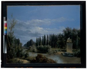 Vista dal corso del piccolo braccio della Senna attraverso il parco di Neuilly da Leopold Leprince