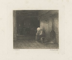 Interno con donna vicino al camino da Leopold Lowenstam
