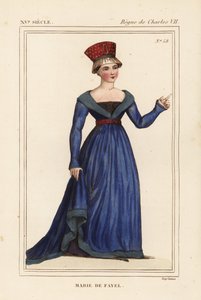 Marie de Fayel, contessa di Dammartin, moglie di Renaud de Nanteuil, signore di Acy e sorella di Jean de Fayel. Litografia colorata a mano dopo una miniatura nel manoscritto 