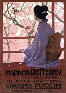 Manifesto di Leopoldo Metlicovitz per ""Madame Butterfly"" di Giacomo Puccini realizzato per la prima rappresentazione il 17 febbraio 1904.