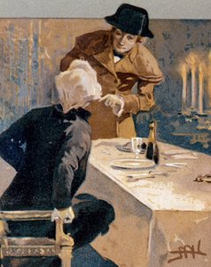 Cartolina illustrata da Leopoldo Metlicovitz raffigurante scene da Tosca, opera di Giacomo Puccini